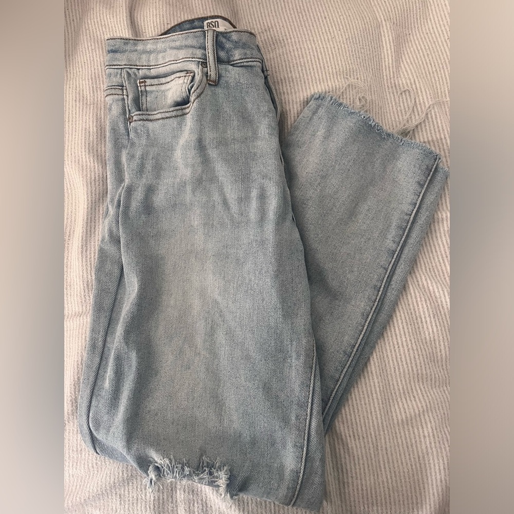 High Rise Straight Leg Ripped Jeans